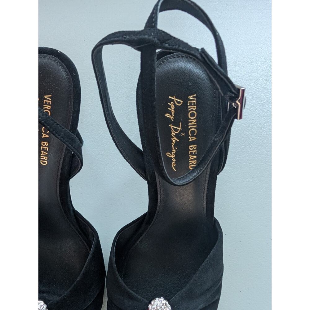 NIB Veronica Beard Genevieve Embellished Peep-Toe Sandal Sz US 7.5M Black - Picture 8 of 13